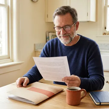 Le salarié relit son bilan retraite écrit chez lui